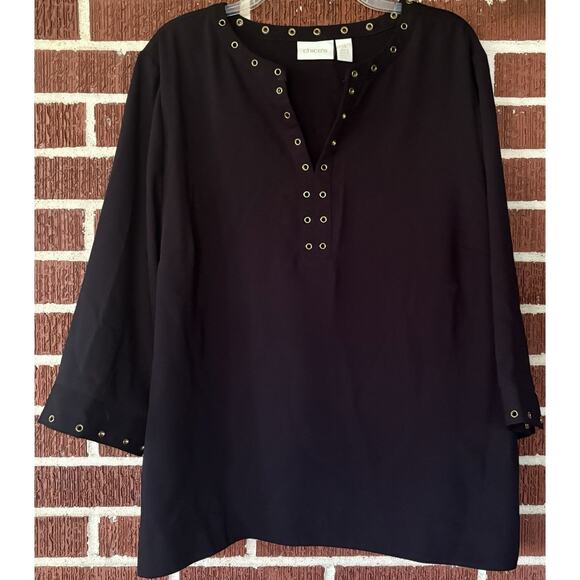 Chico’s Black Blouse with Gold Rings 3/4 Sleeves Size 3 (XL) - Picture 1 of 4